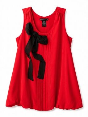 Apostrophe Red Sleeveless Pleated Tunic with Black Bow